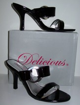 Brand New Sexy Black Patent Leather Slides~Heels~Sz 7.5 M~Mib~Drop Dead Gorgeous - £24.35 GBP
