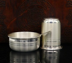 999solid pure silver handmade utensils bowl ,spoon &amp; glass kids vessel set sv176 - £180.43 GBP