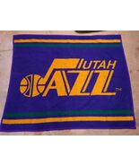 Vtg 1980s Utah Jazz NBA Blanket - Retro Team Logo - Purple, Green, Gold 53x45" - $124.89