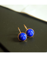 Lapis Lazuli Earrings for Women Round Earrings Gold-Plated Sterling Silver - $2,174.56 MXN