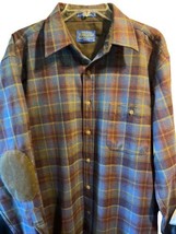 Pendleton Trail Mens L Blue Plaid Wool Long Sleeve Button Down Flannel Shirt - £51.82 GBP