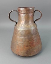 Antique Large Hand Hammered Copper Handled Urn Jug Vessel Pot Vase Dovet... - $736.99