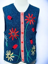Tess Designs Sleeveless Floral Lady Bug Button Front Sweater Vest Size Medium - £30.36 GBP