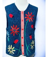 TESS DESIGNS SLEEVELESS FLORAL LADY BUG BUTTON FRONT SWEATER VEST SIZE M... - £30.18 GBP