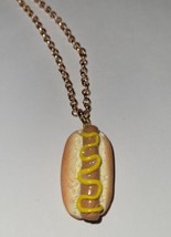 Hot Dog Necklace Rose Gold Charm Mustard Hot Dog Bun Food - £7.21 GBP