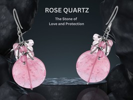 Gemstone Earrings Healing Pink  Crystal Earrings Sterling Silver Rose Quartz - £70.41 GBP