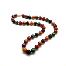 Necklace Womens Vintage Jewelry 29&quot; Hand Painted Plastic Bead Costume Colorful - £15.84 GBP