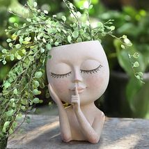 Face Flower Unique Face Flower Pot for Indoor Outdoor Plants Resin Head ... - $35.98