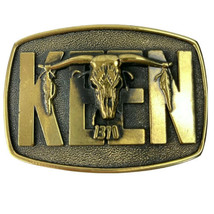 KEEN Country Radio 1370 AM Vintage Brass Belt Buckle San Jose Bull Skull... - £67.94 GBP