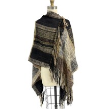 Vtg 80s Stijfselkissie Black/Brown Mohair Blend Shawl Metallic Gold Frin... - $97.02