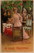 Santa Claus Looking In Window Pretty Woman Girl In Bed Christmas  Postcard X17 - £13.25 GBP
