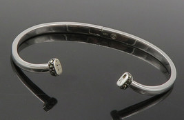 JUDITH JACK 925 Silver - Vintage Marcasite Detail Shiny Cuff Bracelet - BT5624 - £77.31 GBP