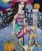 Halloween Postcard Nikki Burnette Graveyard Witch Cat Kamaria 2012 Limited To 35 - £88.66 GBP
