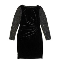 New Chaps Women&#39;s Velvet Lace Sleeve Ruched Sheath Dress Black Size 4 - $76.99