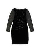 New Chaps Women&#39;s Velvet Lace Sleeve Ruched Sheath Dress Black Size 4 - £52.43 GBP