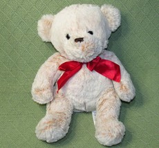 Dan Dee 13&quot; Teddy Plush 2019 Bear Beige Light Tan Red Ribbon Soft Plushie Toy - £8.49 GBP