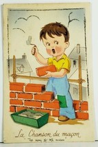 The Song of the Mason Bricklayer Glitter Applied Morter Pan Unique Postcard A2 - £10.26 GBP