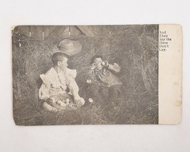 Boy Child Asleep in Hay Barn Sucking an Egg Funny Vintage 1908 Postcard ... - $9.74