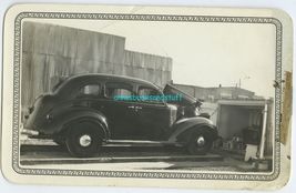 SNAPSHOT * 1937 nice black car in front of steel building - hood open fo... - $7.92