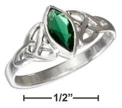 Sterling Silver Celtic Trinity Knot Ring with Green Glass Marquise - £37.56 GBP