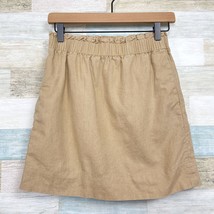 J Crew Linen Blend Sidewalk Mini Skirt Tan Elastic Waist Pull On Casual ... - $26.72
