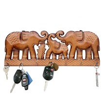Wood Hand Crafted Elephant Vintage Design Key Holder (Brown, 15.5x6x1 Inch) - $34.64