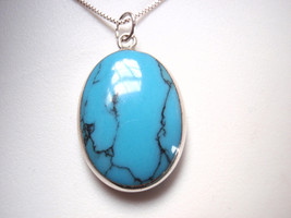 Mother of Pearl &amp; Simulated Turquoise 925 Sterling Silver Necklace medium large - £15.81 GBP