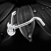 925 Sterling Silver Nose Stud Guitar Design Screw Pin Elegant Music Jewe... - $8.81