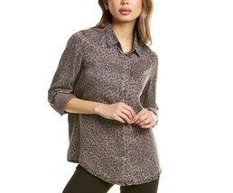 Monrow Mini Leopard Linen Blend Button Shirt Grey ( XS ) - £94.82 GBP