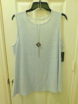 ALYX Women&#39;s Round Neck Sleeveless Knit Blouse W Necklace XX-LARGE Pacific Blue - £20.15 GBP