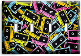 VINTAGE AUDIO CASSETTE TAPE PATTERN 4 GANG LIGHT SWITCH PLATE MUSIC STUD... - £14.61 GBP