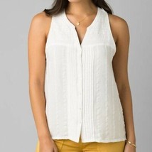 New Womens NWT M White PrAna Top Cotton Lace Organic Casual Nieves Logo Button - $108.90