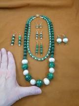 v493-15 Green Malachite + pearl gemstone 24&quot; Necklace + 5 pairs earrings set - £227.20 GBP