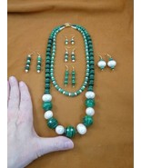 v493-15 Green Malachite + pearl gemstone 24&quot; Necklace + 5 pairs earrings... - $389.82 CAD