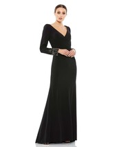 Mac Duggal 55712 Beaded Cuff Long Sleeve Wrap Front Gown Sz 12 ($498) Black - $212.26