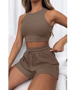 Summer Sleeveless Waffle Suit, Solid Color Vest Casual Short Set for Women - £22.66 GBP