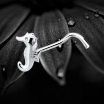 925 Sterling Silver Seahorse Nose Stud Screw Pin Ocean-Inspired Jeweller... - $166.47 MXN