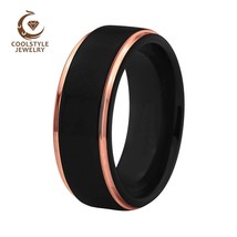 8MM Mens Womens Wedding Band Black Rose Gold Tungsten Carbide Ring Stepped Brush - £21.73 GBP
