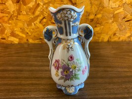 Vtg 1950s 2 Handle Gilt Porcelain Floral Vase Royal Dux Bohemian Czechoslovakia - £28.80 GBP