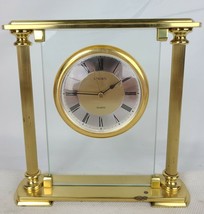 Linden Quartz Gold Tone Mantle Desk Clock Roman Numerals - £34.58 GBP