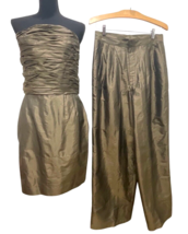 Couture Skirt, Top, Pants &amp; Hair Accessory  Ruched Top with Back Zipper Gold Sm - £69.67 GBP