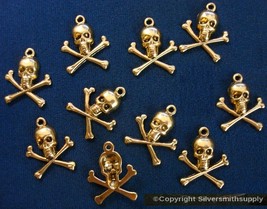 10 Golden skulls jewelry pendant charms ant gold plated skull findings CFP084 - £3.05 GBP