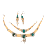 Vintage Tribal Boho Necklace Bracelet and Earrings Gemstone Chalcedony - €34,10 EUR