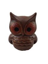 Vintage MCM Orange Eyes Ceramic Clay Brown Owl Bird Small Figure No Light - £28.09 GBP