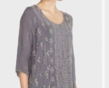 Johnny Was Ridden Blouse - C16318-9  Blue rayon ivory Embroidered 3/4 Sl... - $232.63