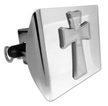 CROSS TAPERED LOGO SHINY CHROME ON USA MADE PLASTIC TRAILER HITCH COVER - £50.76 GBP