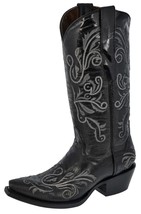 Womens Cowboy Boots Black Western Wear Leather Swan Embroidered Snip Toe Botas - £77.35 GBP