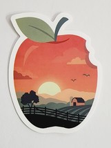 Apple Shaped Sticker Decal with Sunset Farm Scene Beautiful Food Embelli... - $2.59