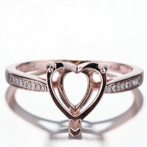 14K Rose Gold Plated Engagement Semi Mount LC Moissanite Ring Heart 9.5mm - £147.94 GBP