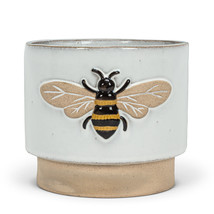 Bumblebee Planter Pot Stoneware Embossed Bee 5.5" High 6" Diameter Cream Tan